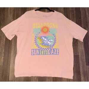 Billabong Sun Daze 1973 Graphic T-Shirt Peach Pink Palm Trees Beach Surf‎ Retro